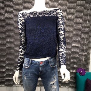 H&M Divided | Off shoulder Lace Navy Blue Long Sleeve Pullover | Size S